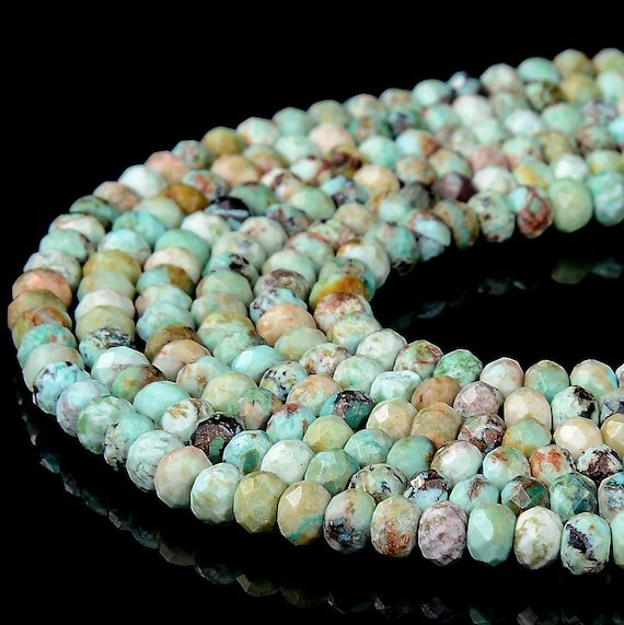 Natural Peruvian Turquoise Gemstone Grade A Micro Faceted Rondelle 4x3mm Loose Beads Bulk Lot 1,2,6,12 And 50 (p89)