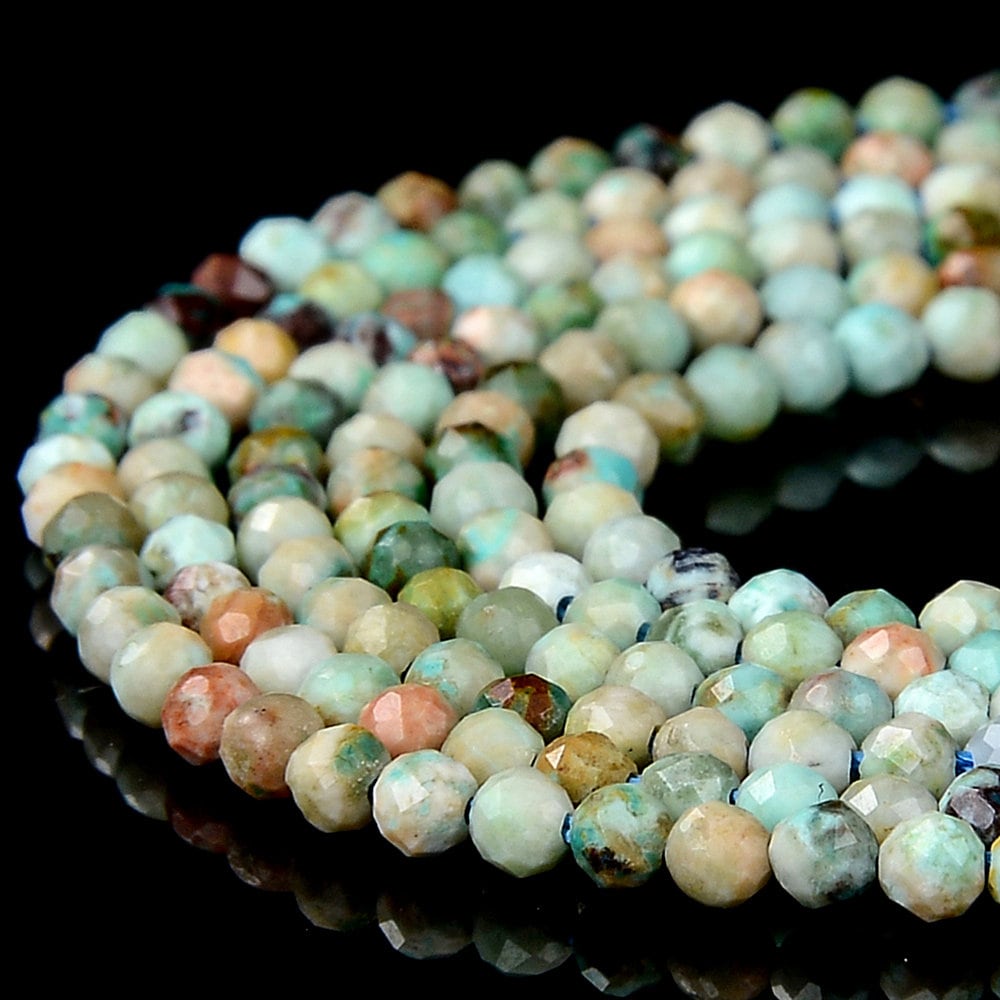 Natural Peruvian Turquoise Gemstone Grade A Micro Faceted Round 2mm Loose Beads 15 Inch Full Strand (80018162-p93)