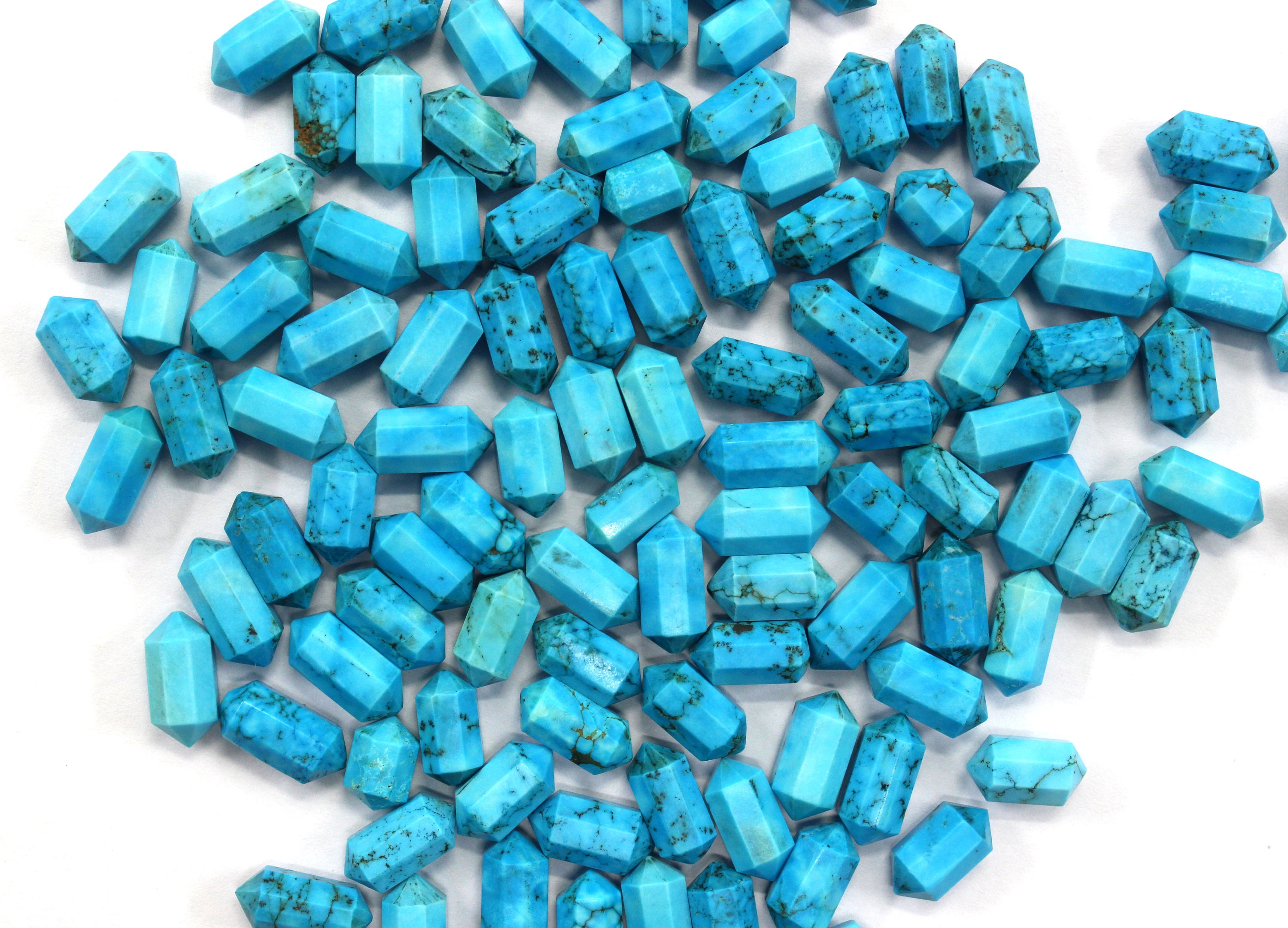 Faceted Turquoise Pencil Beads: Double Terminated Gemstone, 5x10 Mm (5 Pieces)