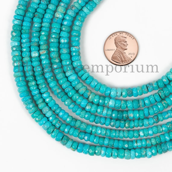 Turquoise Faceted Rondelle Gemstone Beads, Turquoise Faceted Beads, 4-5mm Rondelle Gemstone, Rondelle Wholesale Turquoise Beads For Jewelry