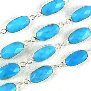 Sterling Silver Turquoise Connectors: Faceted Oval Chain Links (7x13 Mm)