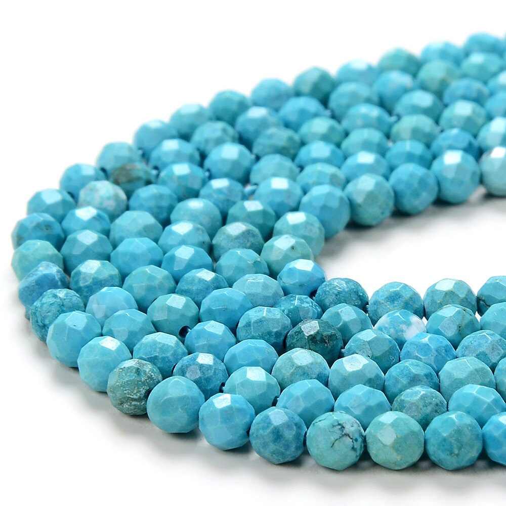 Treated Turquoise Gemstone Grade Aaa Faceted Round 3mm 4mm Loose Beads 15 Inch Full Strand (p53)