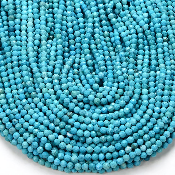 Treated Turquoise Gemstone Grade Aaa Faceted Round 3mm 4mm Loose Beads 15 Inch Full Strand Bulk Lot 1,2,6,12 And 50 (p53)