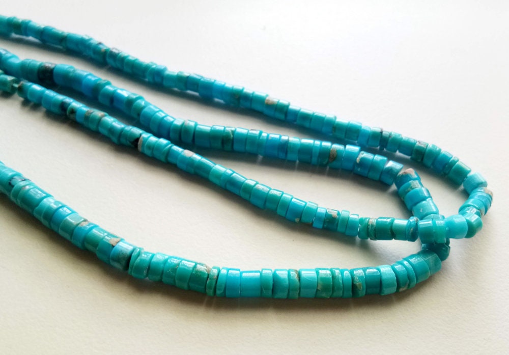 4-5.5mm Arizona Turquoise Plain Tyre Beads, Natural Arizona Turquoise Spacer Beads, Original For Turquoise Necklace (6.5in To 13in Options)