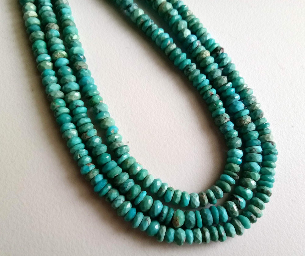 4-4.5mm Arizona Turquoise Faceted Rondelle Beads, Natural Arizona Turquoise Beads, Original Turquoise For Necklace (6.5in To 13in Options) 4-4.5mm Arizona Turquoise Faceted Rondelle Beads, Natural Arizona Turquoise Beads, Original Turquoise For Necklace (6.5in To 13in Options)