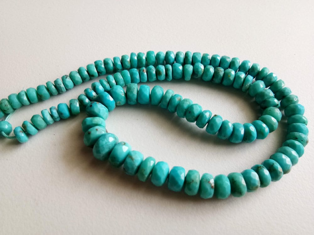 5.5-7mm Sleeping Beauty Turquoise Faceted Rondelle Beads, Natural Sleeping Beauty Turquoise For Necklace (3.5in To 15in Options) - Pag14