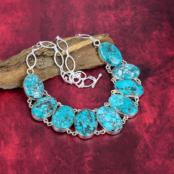 Turquoise Necklace, 925 Sterling Silver Jewelry Gemstone Jewelry, Natural Jewelry, Adjustable Chain Handmade Necklace Anniversary Gifts