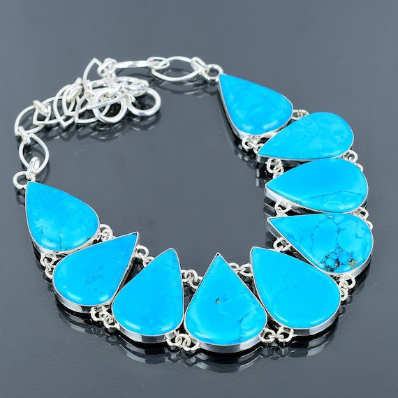 Arizona Turquoise Necklace: Handmade 925 Sterling Silver, Adjustable Chain