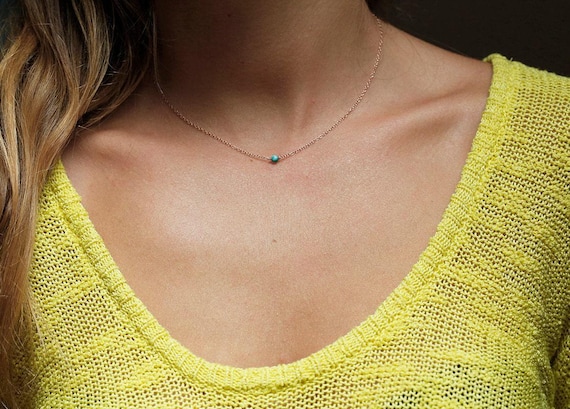 Turquoise Bead Necklace • Delicate Chain • Minimalist Jewelry • Gold Jewelry • Silver Jewelry • Stacking Necklace • Personalized Jewelry