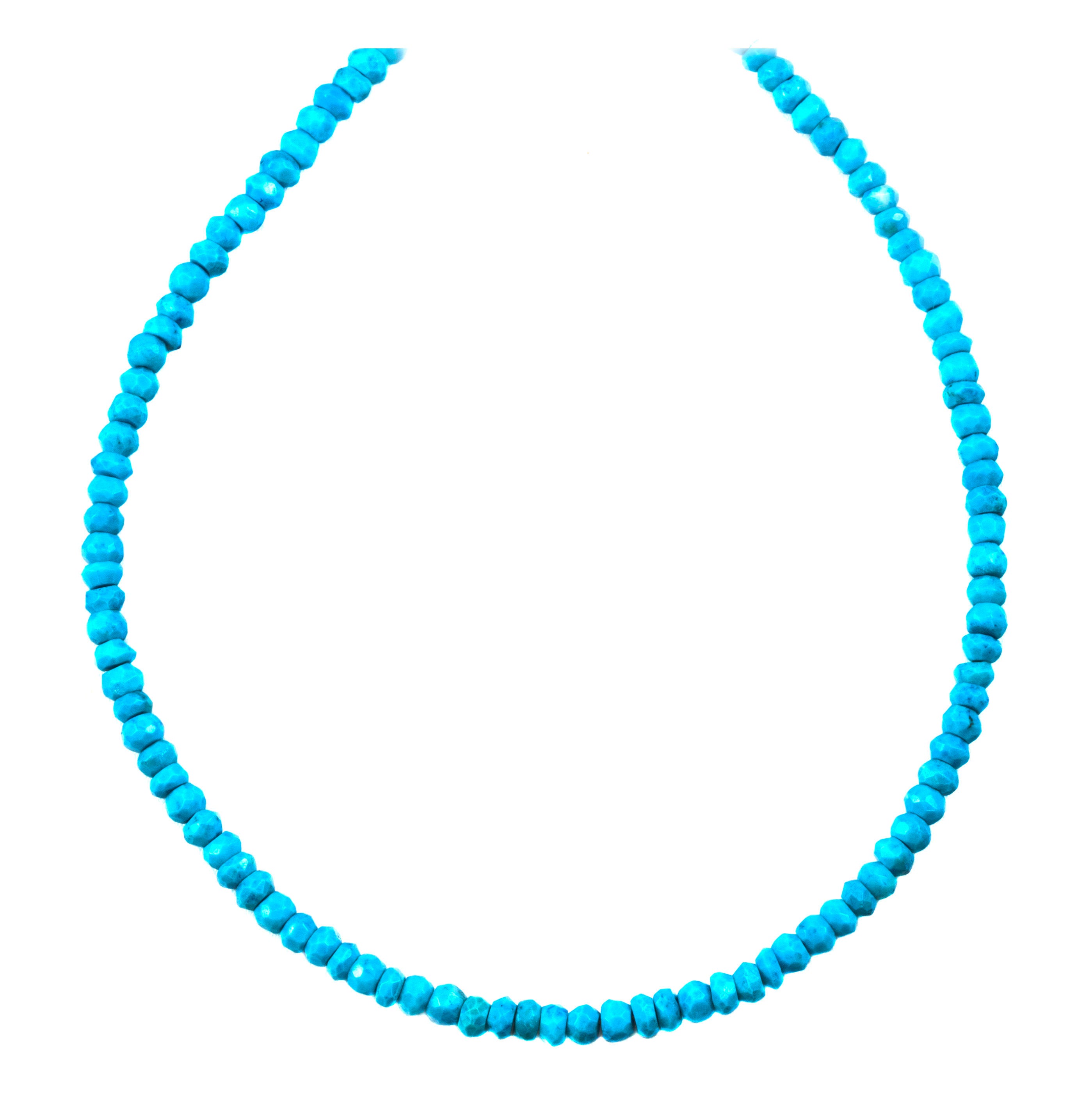 Turquoise Necklace Beaded 14k Gold Filled Or Sterling Silver Solid Strand Faceted 18 Inch Aaa Rich Blue Simple Dainty Design