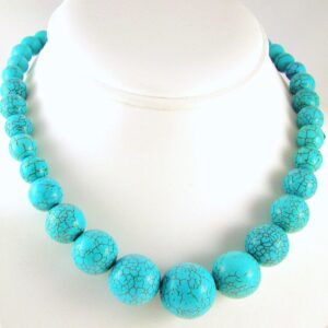 Turquoise Beaded Necklace: Graduating Gemstone, Elegant Jewelry Turquoise Beaded Necklace: Graduating Gemstone, Elegant Jewelry