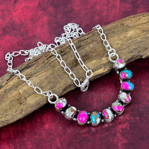 Cotton Candy Turquoise Necklace 925 Sterling Silver Necklace Adjustable Chain Necklace Bridal Necklace Bohemian Jewelry Birthday Love Gift