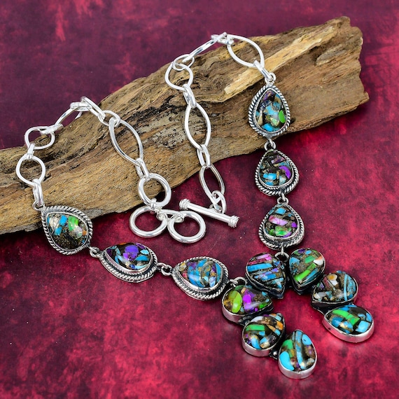 Fiesta Kingman Turquoise Gemstone Necklace, 925 Sterling Silver Handmade Jewelry, Turquoise Adjustable Chain Necklace, Women Gift