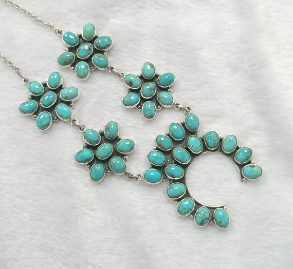 Turquoise Gemstone Necklace: 925 Sterling Silver Chain Turquoise Gemstone Necklace: 925 Sterling Silver Chain