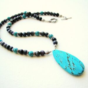 Turquoise Gemstone Silver Necklace: One Of A Kind Beaded Jewelry Turquoise Gemstone Silver Necklace: One Of A Kind Beaded Jewelry