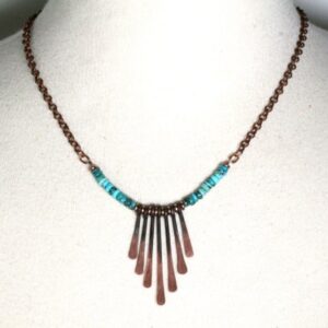 Hammered Copper Necklace, Turquoise, 7th Anniversary Gift Hammered Copper Necklace, Turquoise, 7th Anniversary Gift
