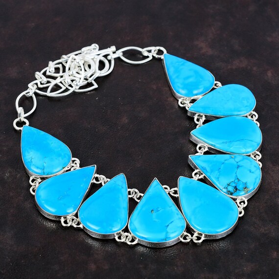Handmade Arizona Turquoise Necklace: Pear Stone, 925 Sterling Silver