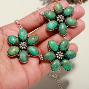 Handmade Turquoise Flower Necklace: 925 Sterling Silver Gemstone Jewelry Handmade Turquoise Flower Necklace: 925 Sterling Silver Gemstone Jewelry