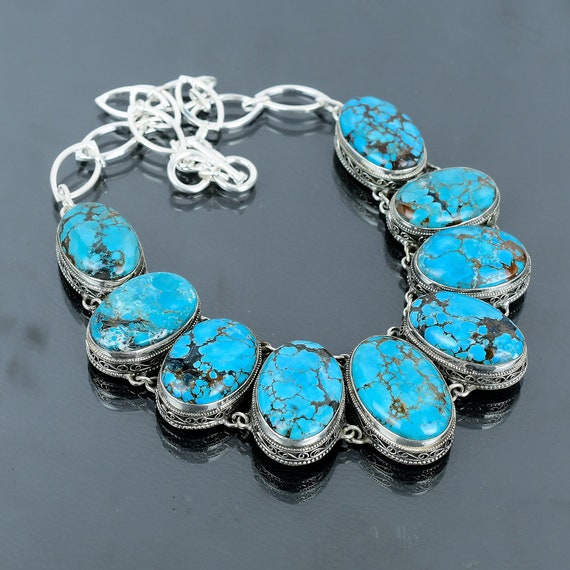 Handmade Tibetan Turquoise Sterling Silver Necklace: Vintage Gemstone Jewelry