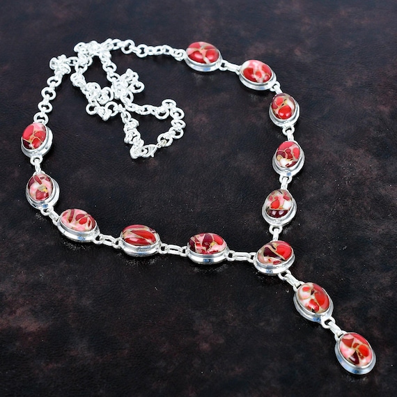 Kingman Turquoise Necklace: Red Mohave Copper, Sterling Silver, Adjustable