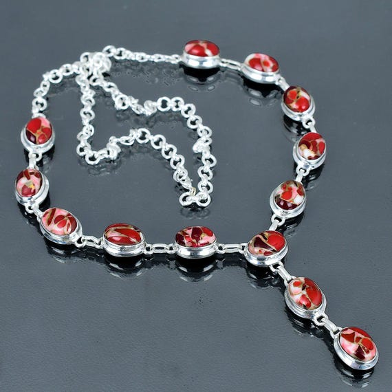 Kingman Turquoise Necklace: Red Mohave Copper, Sterling Silver, Vintage Style
