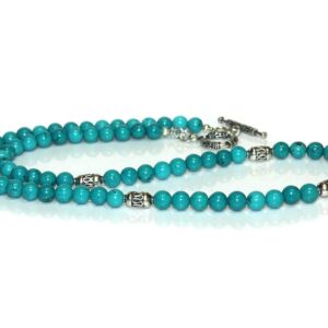 Men's Necklace. Turquoise And Sterling Silver Bali Beads Necklace With Toggle Clasp, Bead Necklace Men, Men's Bead Necklace, Necklace