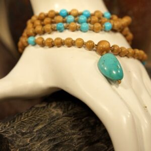 Mysore Sandalwood And Turquoise Mala • 108 Knotted • 6mm • Winding Forest Path • Earth And Sky Energy • 6mm • 4508 Mysore Sandalwood And Turquoise Mala • 108 Knotted • 6mm • Winding Forest Path • Earth And Sky Energy • 6mm • 4508