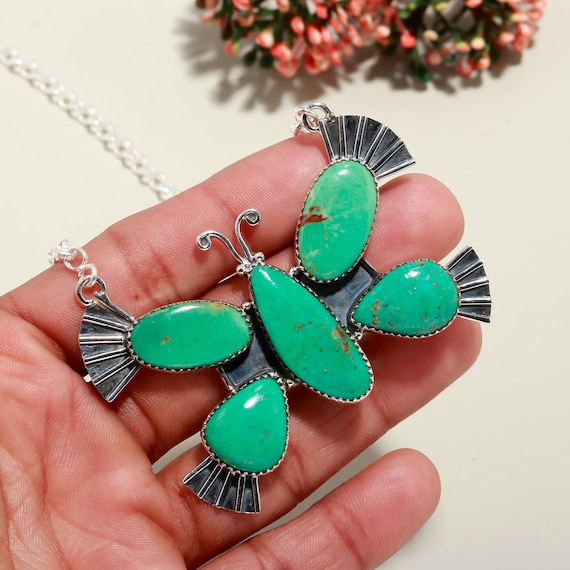 Natural Turquoise Sterling Silver Necklace: Aqua Gemstone Jewelry