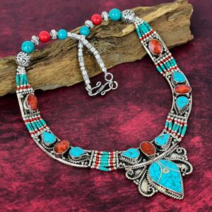 Red Coral Gemstone Necklace 925 Sterling Silver Tibetan Necklace Turquoise Handmade Bohemian Necklace Tibetan Jewelry Necklace Wadding Gift Red Coral Gemstone Necklace 925 Sterling Silver Tibetan Necklace Turquoise Handmade Bohemian Necklace Tibetan Jewelry Necklace Wadding Gift