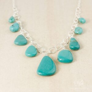 Sterling Silver Turquoise Bib Necklace: Free Form Boho Statement Sterling Silver Turquoise Bib Necklace: Free Form Boho Statement