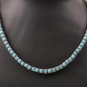 Turquoise Tennis Necklace - Sterling Silver, Round Stone Bridal Jewelry Turquoise Tennis Necklace - Sterling Silver, Round Stone Bridal Jewelry