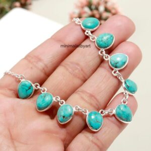Tibetan Turquoise Necklace: Sterling Silver Chain, Blue Gemstone Tibetan Turquoise Necklace: Sterling Silver Chain, Blue Gemstone