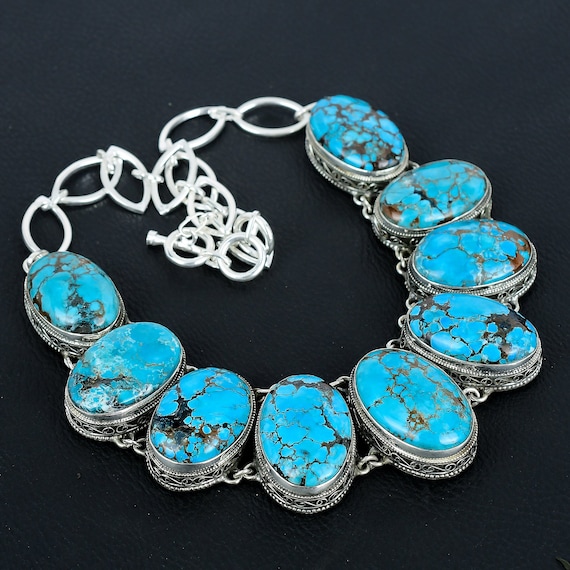 Vintage Tibetan Turquoise Necklace: Handmade 925 Sterling Silver, Adjustable