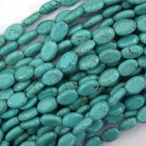 11mm - 12mm Blue Green Turquoise Flat Oval Beads 15.5" Strand