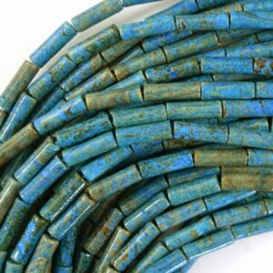 13mm Brown Blue Turquoise Tube Beads 16" Strand