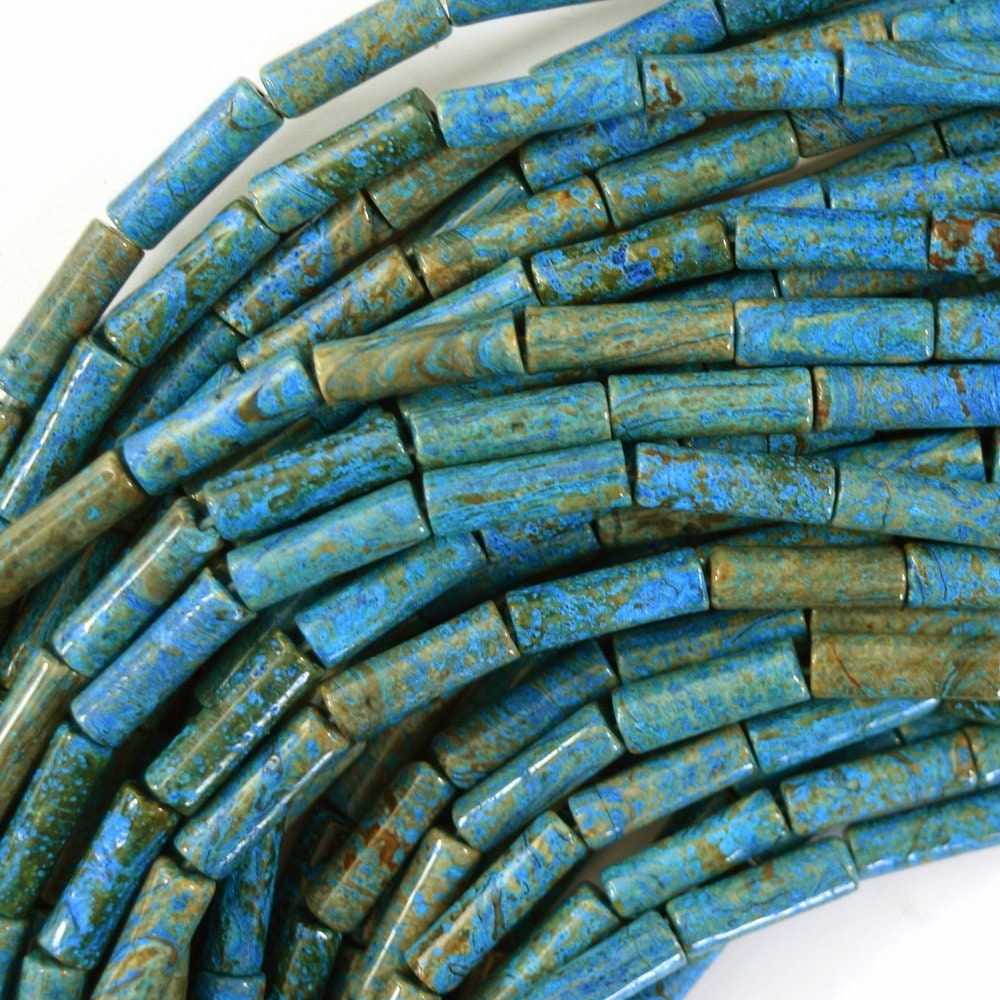 13mm Brown Blue Turquoise Tube Beads 16" Strand 13mm Brown Blue Turquoise Tube Beads 16" Strand