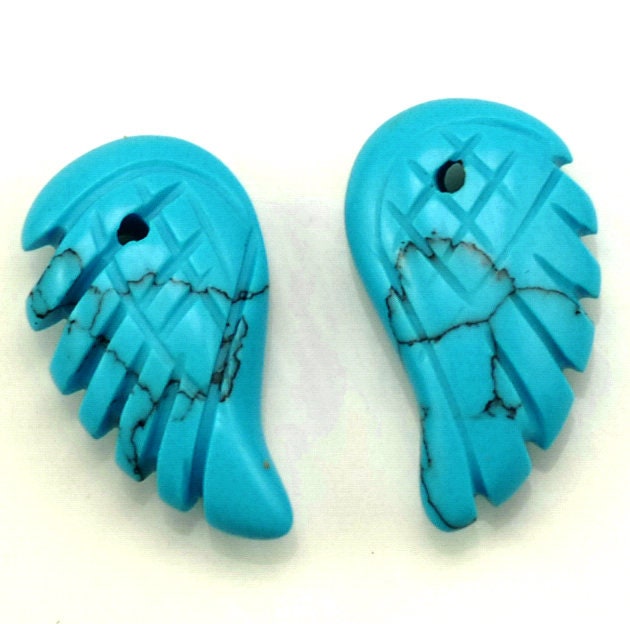 15x8mm Turquoise Gemstone Carved Angel Wing Beads Bulk Lot 2,6,12,24,48 (90187164-001)
