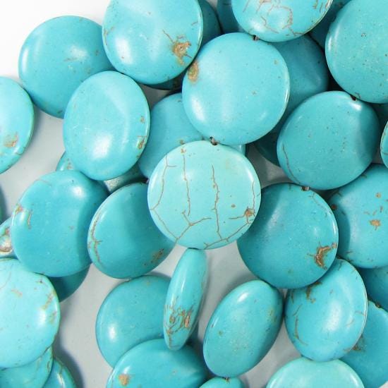 18mm Blue Turquoise Coin Disc Beads 15.5" Strand 18mm Blue Turquoise Coin Disc Beads 15.5" Strand
