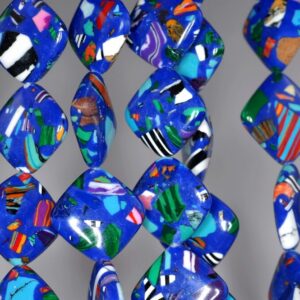 18mm Matrix Turquoise Gemstone Dark Blue Mosaic Diamond Square Loose Beads 7 Inch Half Strand (90145209-214)
