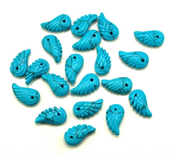 18x10mm Turquoise Gemstone Carved Angel Wing Beads Bulk Lot 2,6,12,24,48 (90187163-001)