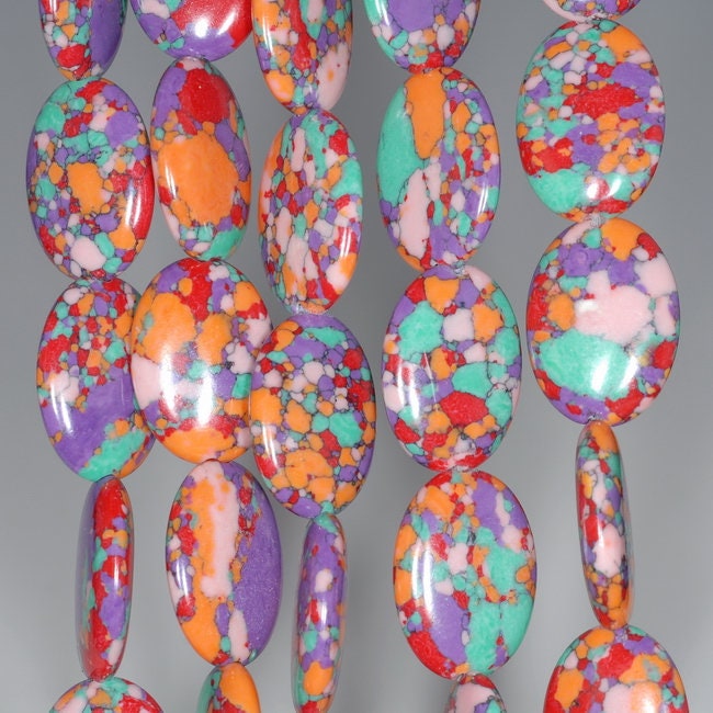 18x13mm Rainbow Matrix Turquoise Gemstone Oval Loose Beads 7.5 Inch Half Strand (90183253-a149)