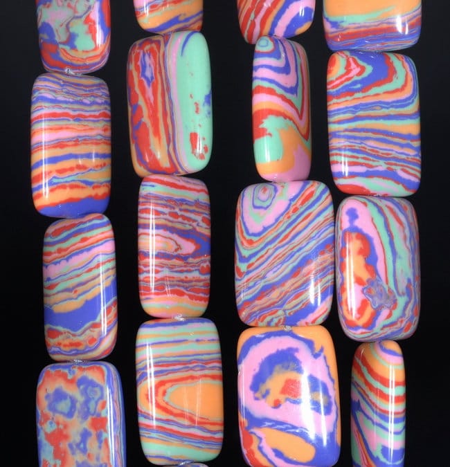 18x13mm Rainbow Matrix Turquoise Gemstone Rectangle Loose Beads 8 Inch Half Strand (90183323-a153)