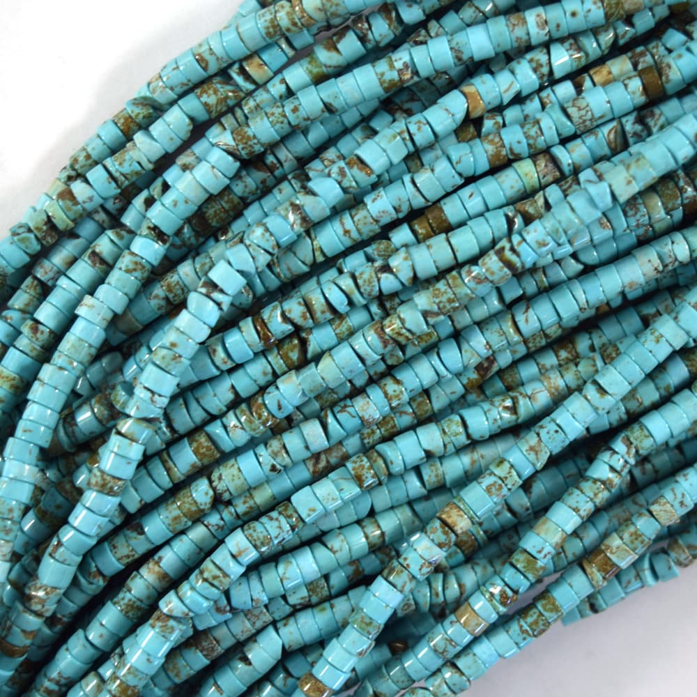 2-2.5x4mm Blue Turquoise Heishi Disc Beads 15" Strand Brown Matrix S2 2-2.5x4mm Blue Turquoise Heishi Disc Beads 15" Strand Brown Matrix S2