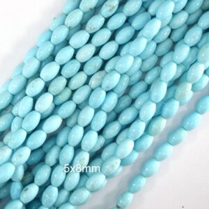 5x8mm Cream Blue Turquoise Rice Beads 15.5" Strand