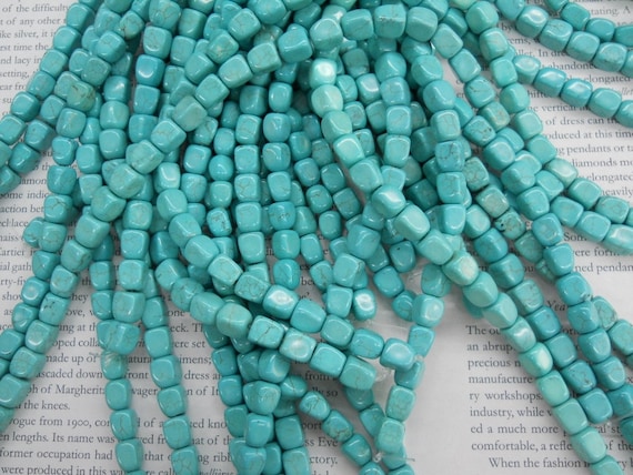 9x8mm Turquoise Cube Beads, Square Beads. 16" Strand Long