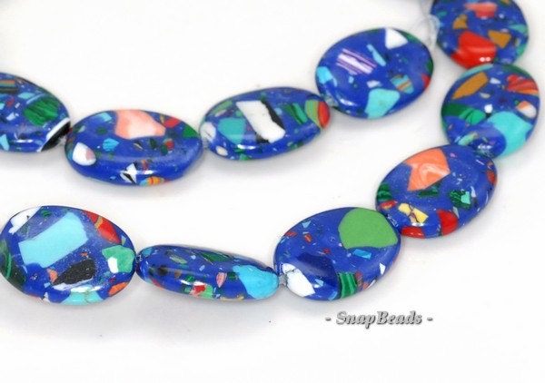 Matrix Turquoise Gemstone Dark Blue Mosaic Oval 18x13mm Loose Beads 7 Inch Half Strand (90145214-214)