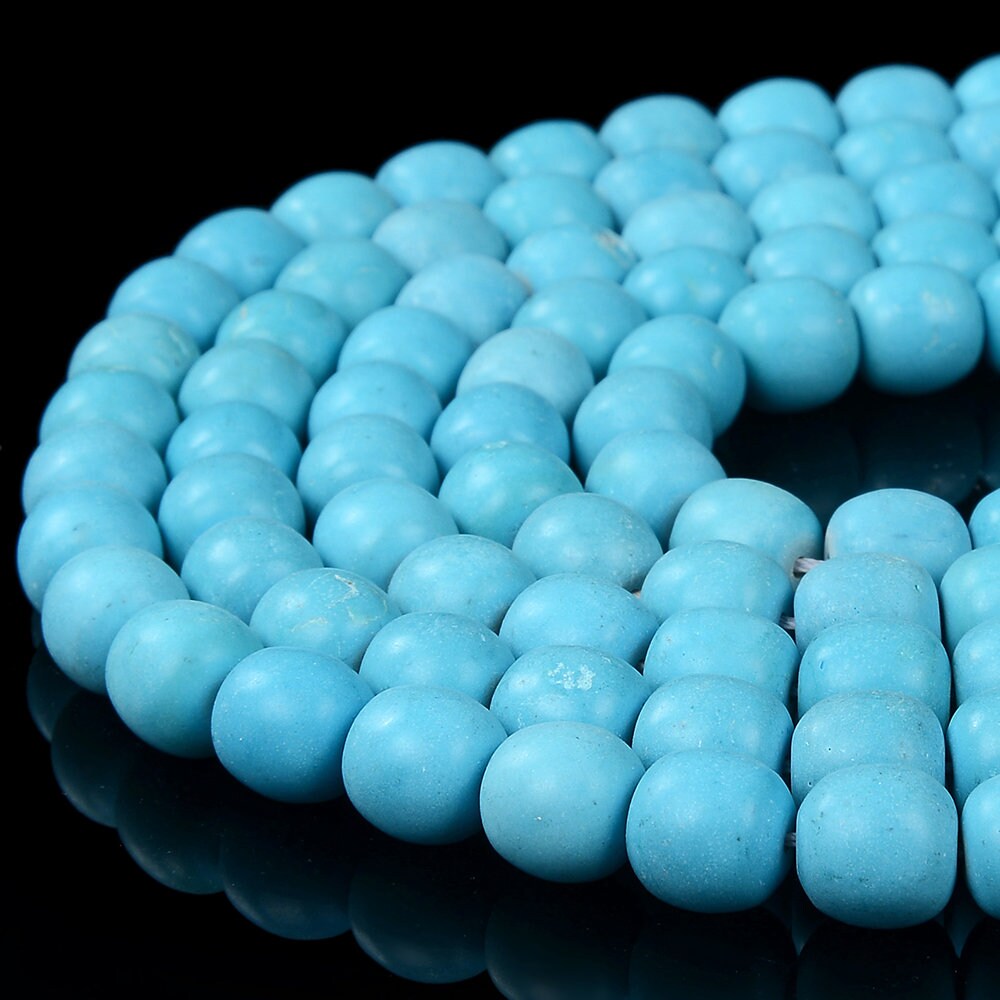 Matte Blue Turquoise Gemstone 11x11mm Barrel Drum Loose Beads (d419)