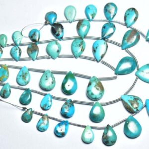 Turquoise Pear Beads - 7.50 Inches - Natural Beautiful American Turquoise Smooth Pear Briolette Strand - Size Is 6x8-10x15mm #755