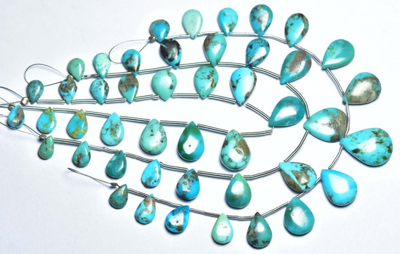 Turquoise Pear Beads - 7.50 Inches - Natural Beautiful American Turquoise Smooth Pear Briolette Strand - Size Is 6x8-10x15mm #755
