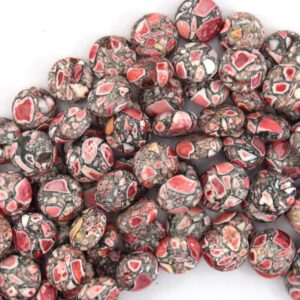 Red Mosaic Flower Turquoise Coin Disc Beads Gemstone 15.5" Strand 14mm 16mm